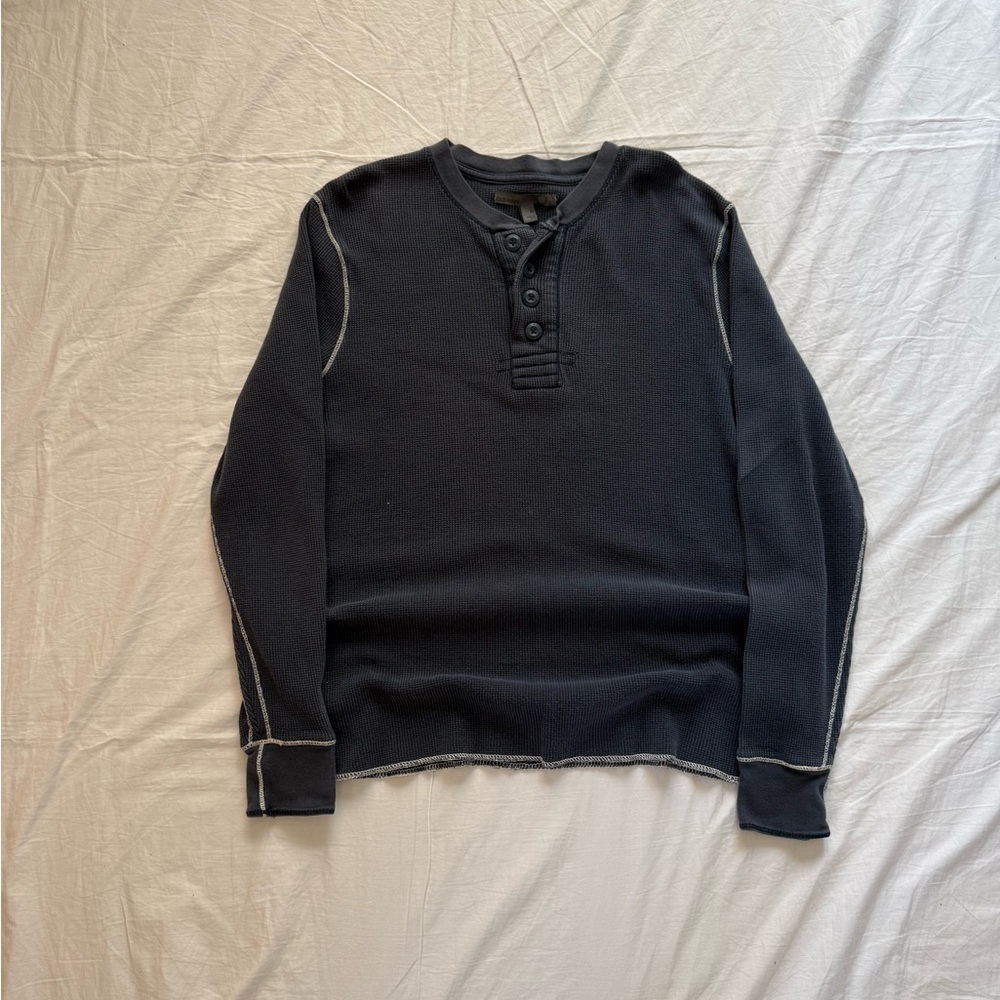Y2K Old Navy contrast stitch navy waffle Henley Men’s XL
